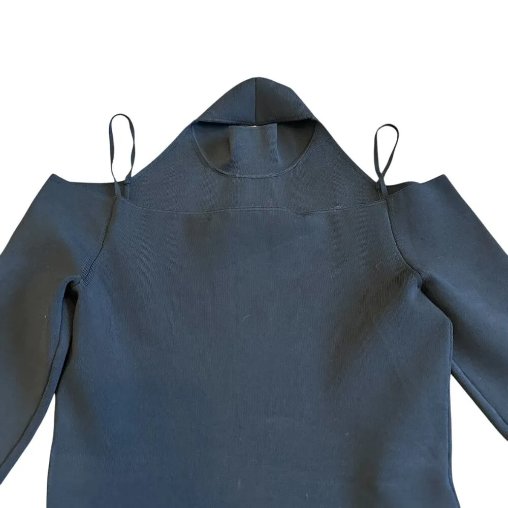 Alexander Wang Black Fitted Bodycon Dress Turtle Neck Cold Shoulder Size Small - Image 8