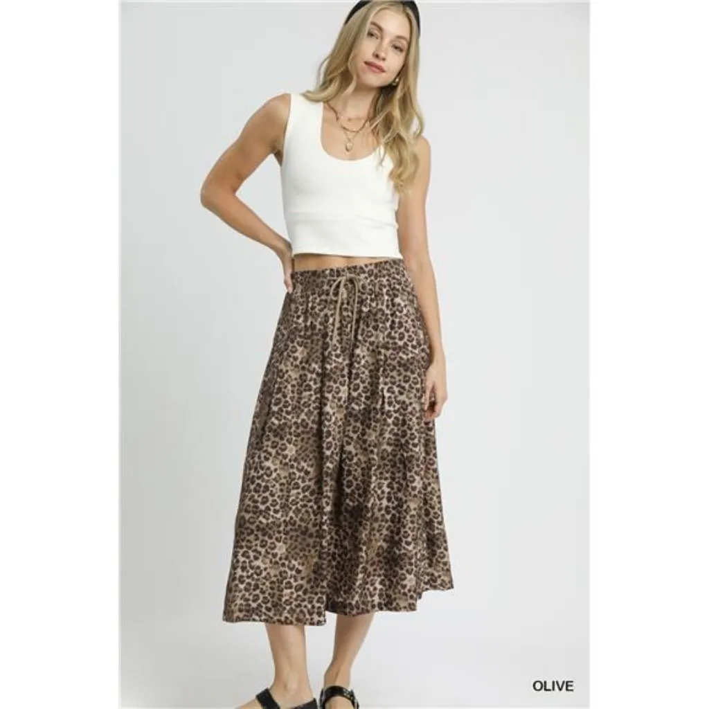 Umgee Drawstring‎ Leopard Midi Skirt - Image 4