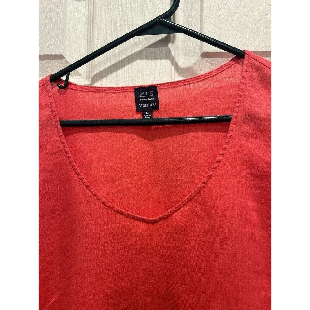 Saks Fifth Avenue 100% Linen Top‎ Tunic Pink V-Neck Coastal Beach Medium - Image 8