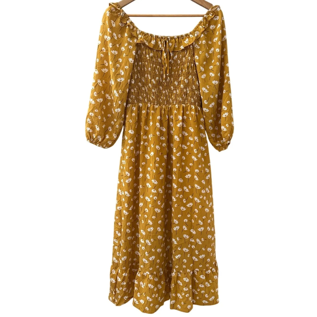 THML Floral‎ Tiered Ruffle Midi Dress Mustard Size XS - Image 4