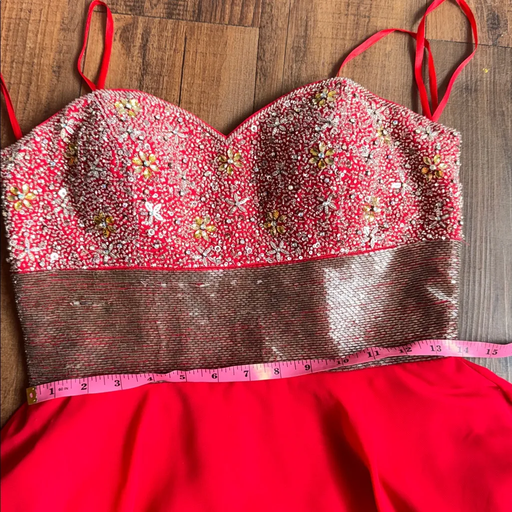 Wow prom&pageant Strapless Red and Gold ,silver Dress Size 10 - Image 12