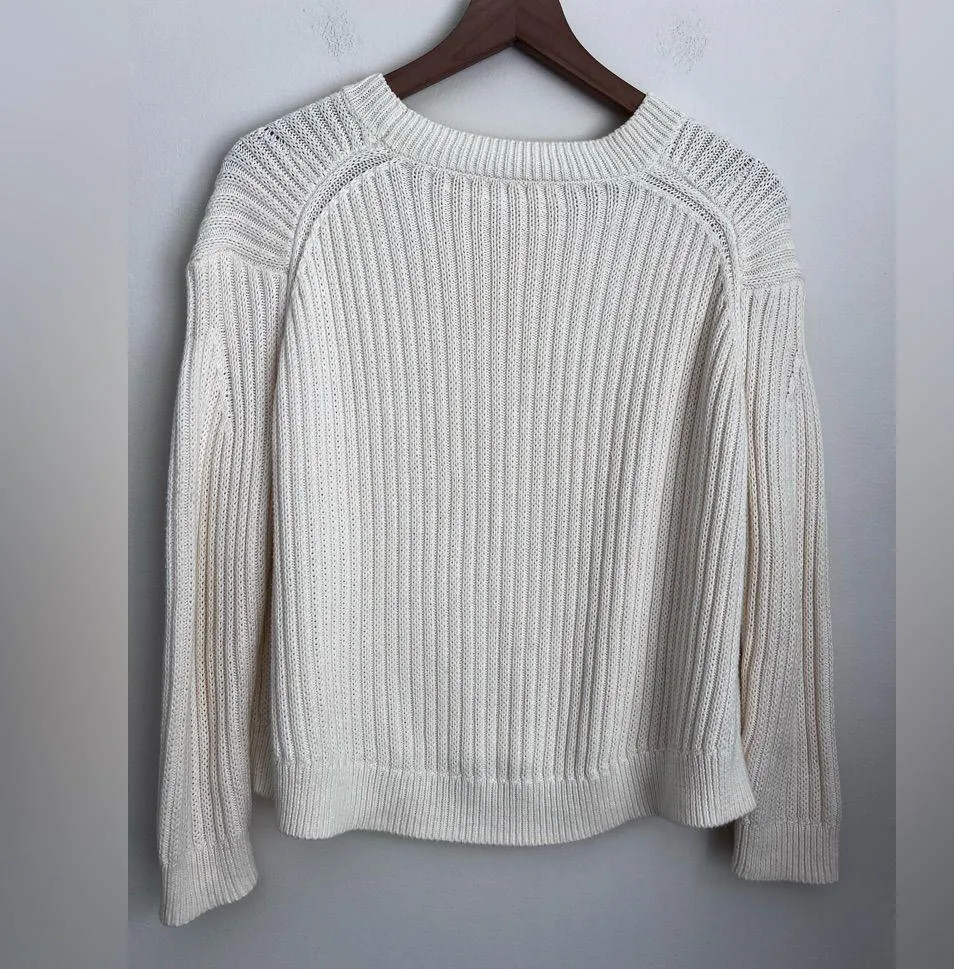 Entireworld Organic Cotton CrewNeck cream ribbed Sweater oversized S - Image 2