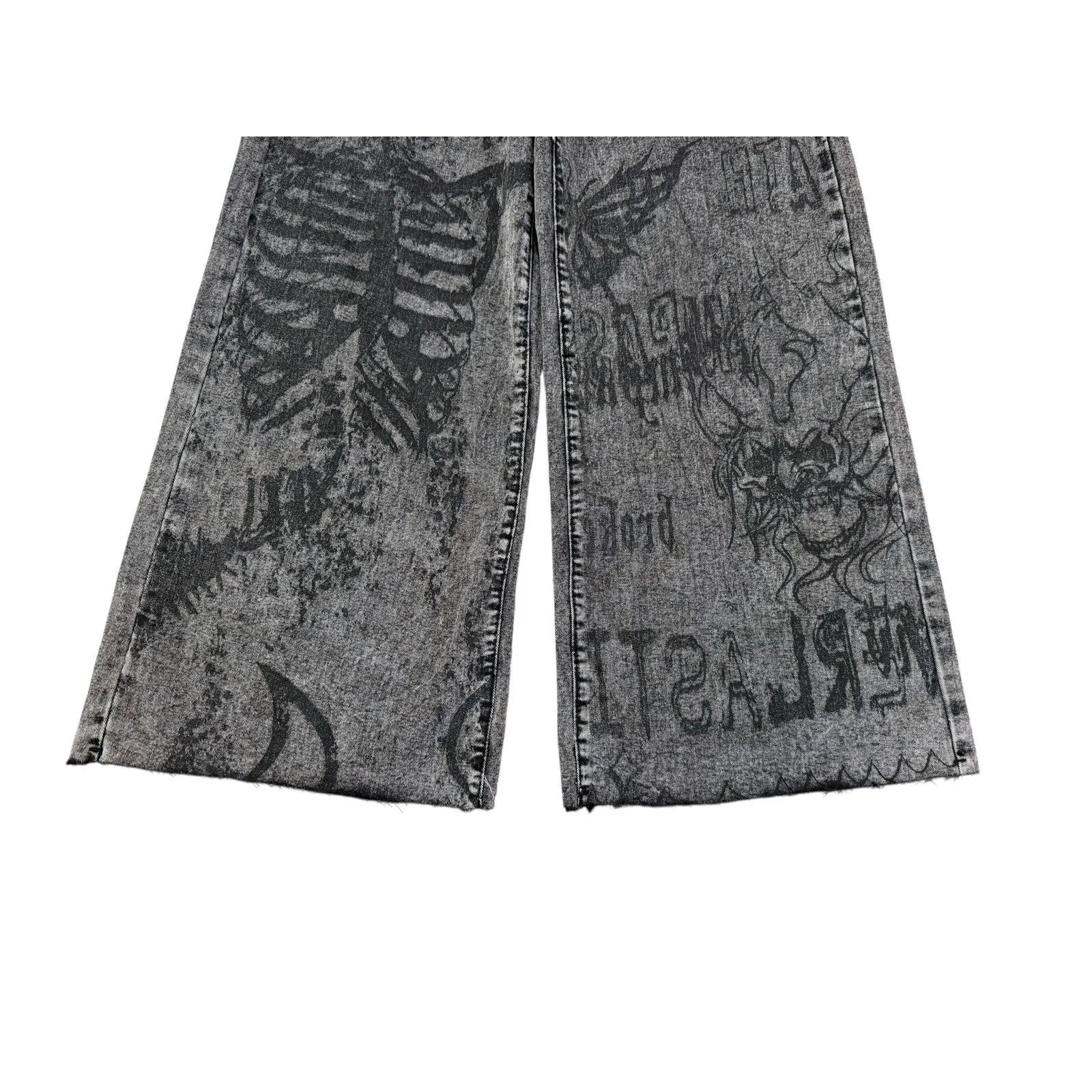 ROMWE Vintage Washed Skull Butterfly Tattoo Black Jeans Goth Grunge Punk Size M - Image 4