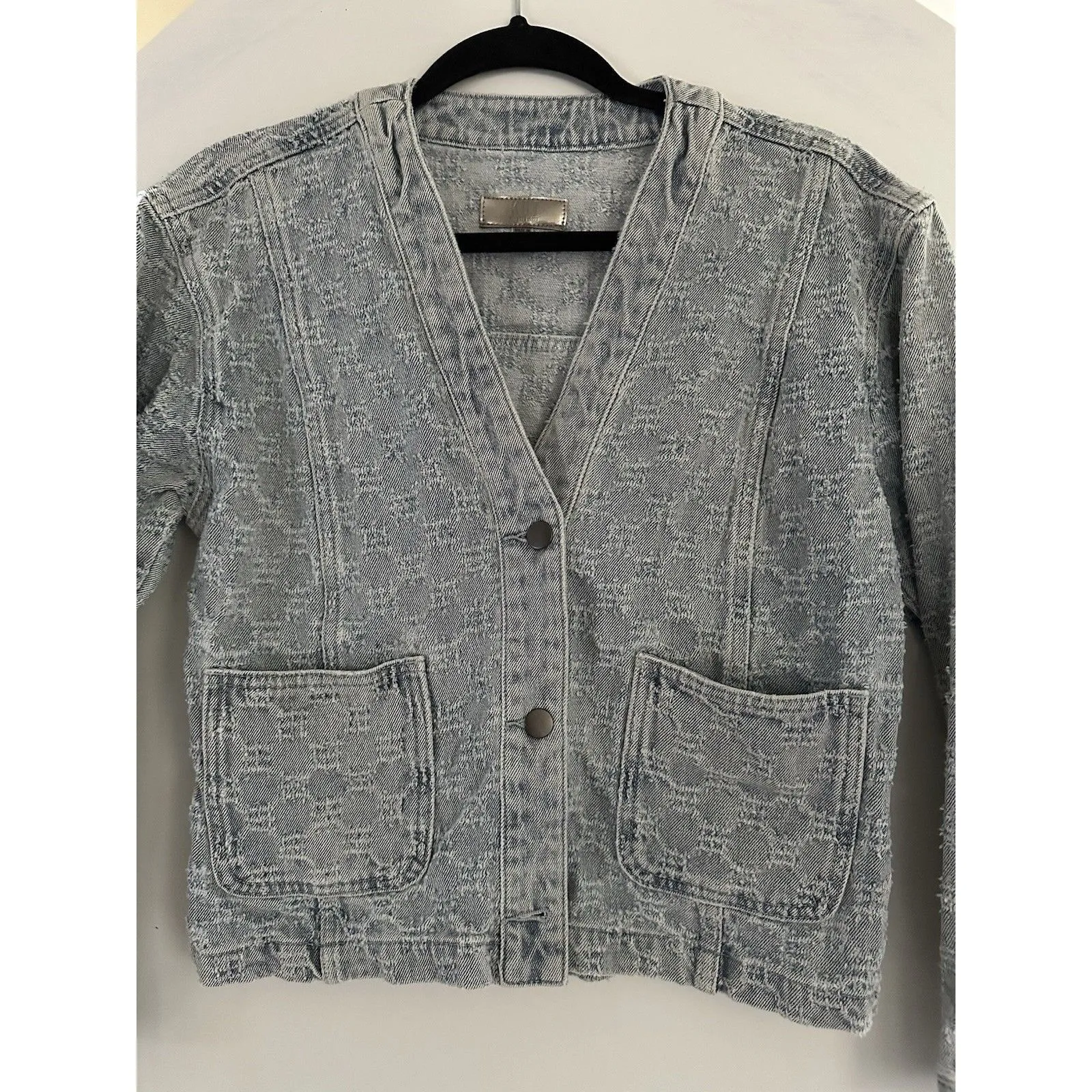 KUT From The Kloth Coco Crop Textured Light Wash Denim Jean Jacket Sz S - Image 3