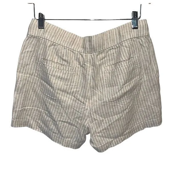 Caslon Linen Blend Elastic Waist Pull On Shorts Tan Striped NWT Size XS‎ - Image 2
