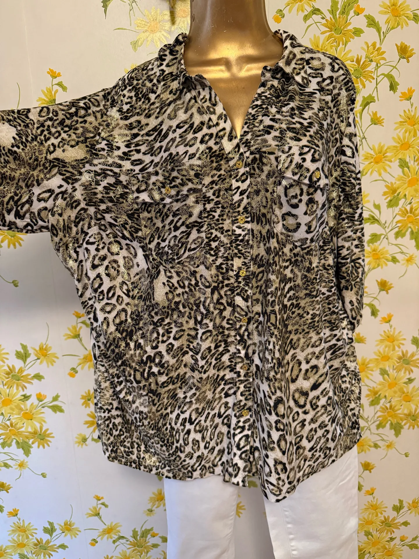Metallic Leopard Print Button Up shirt size 1X - Image 6