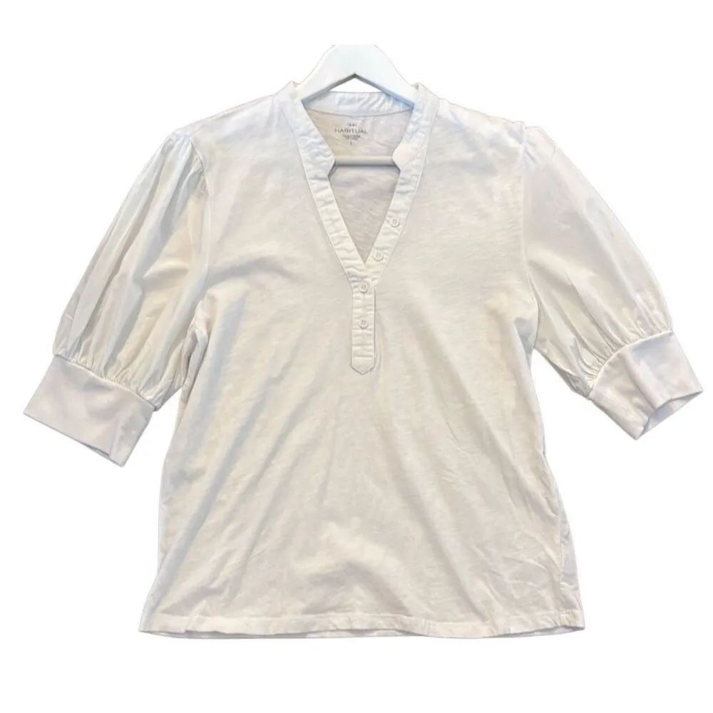 Habitual cotton puff sleeve white button front top large - Image 2