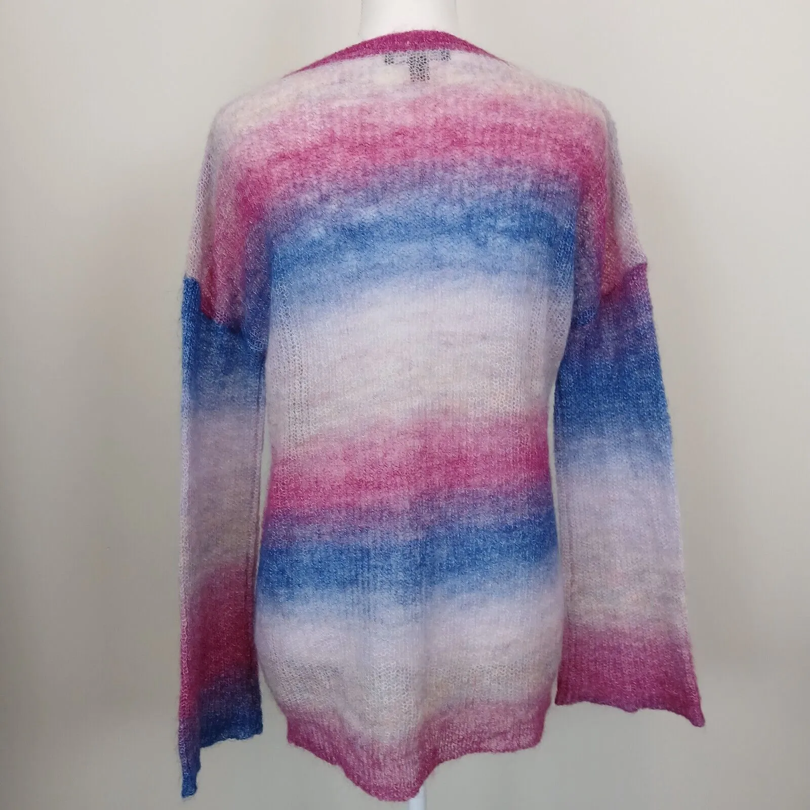 INC Sheer Sweater Women Small Striped Ombre Fuzzy Retro Whimsical Soft Gradient - Image 5