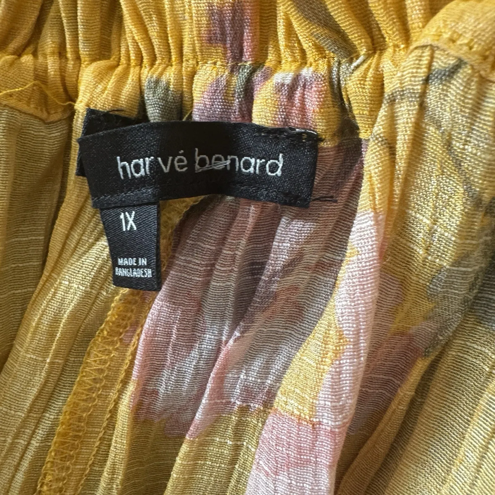 Harvé Bernard Yellow Floral Blouse Light Weight Size 1x Tie Neck Detail Workwear - Image 5