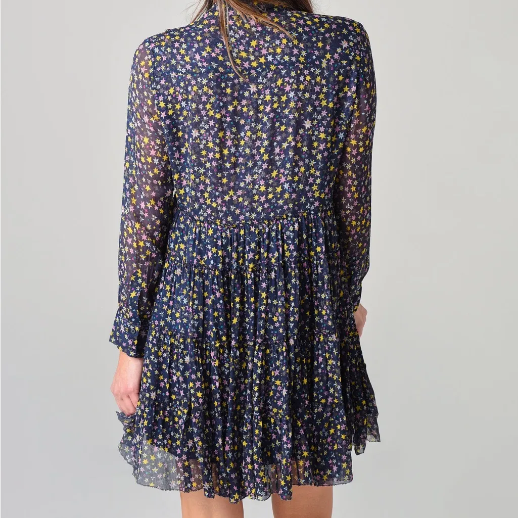 Zadig & Voltaire Rapidy Crinkle Print Etoiles Star Print Dress Navy Sz Small - Image 2