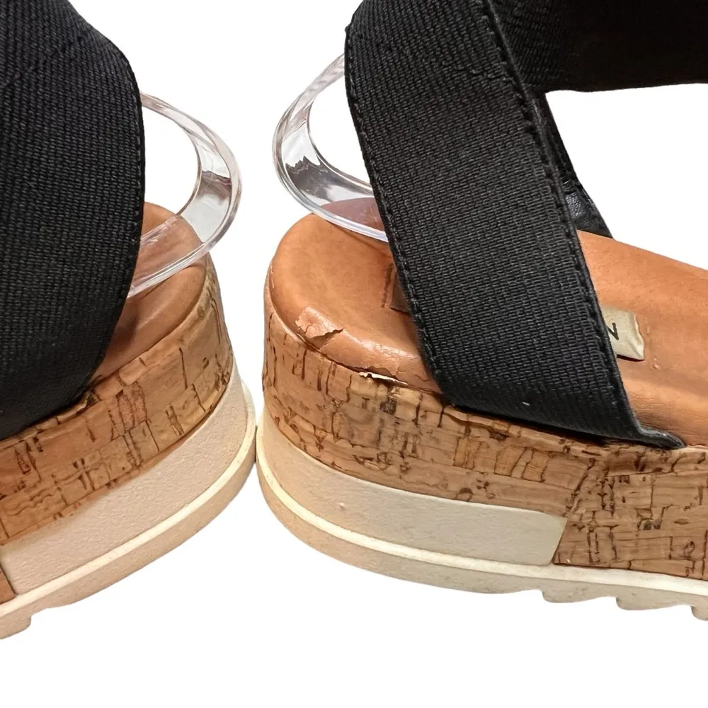 Steven Madden Beladonna Women's Black Strappy Sandals Stretch Cork Platform - Image 8