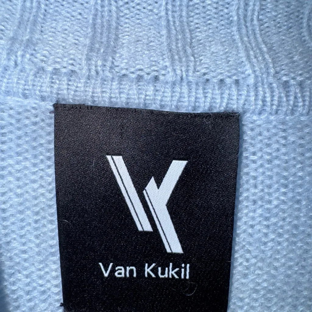 Van Kukil Light Blue Mock‎ Neck Cashmere Sweater Medium - Image 3