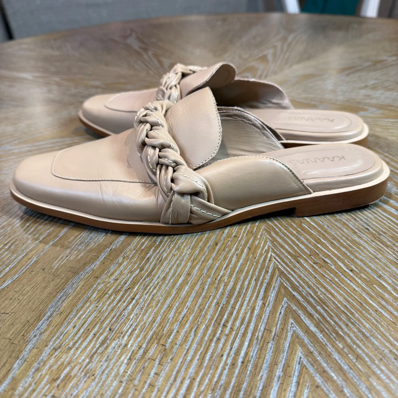 KAANAS Poltava Square Toe Mules Clogs‎ Braided Nude Tan Size 10 - Image 5