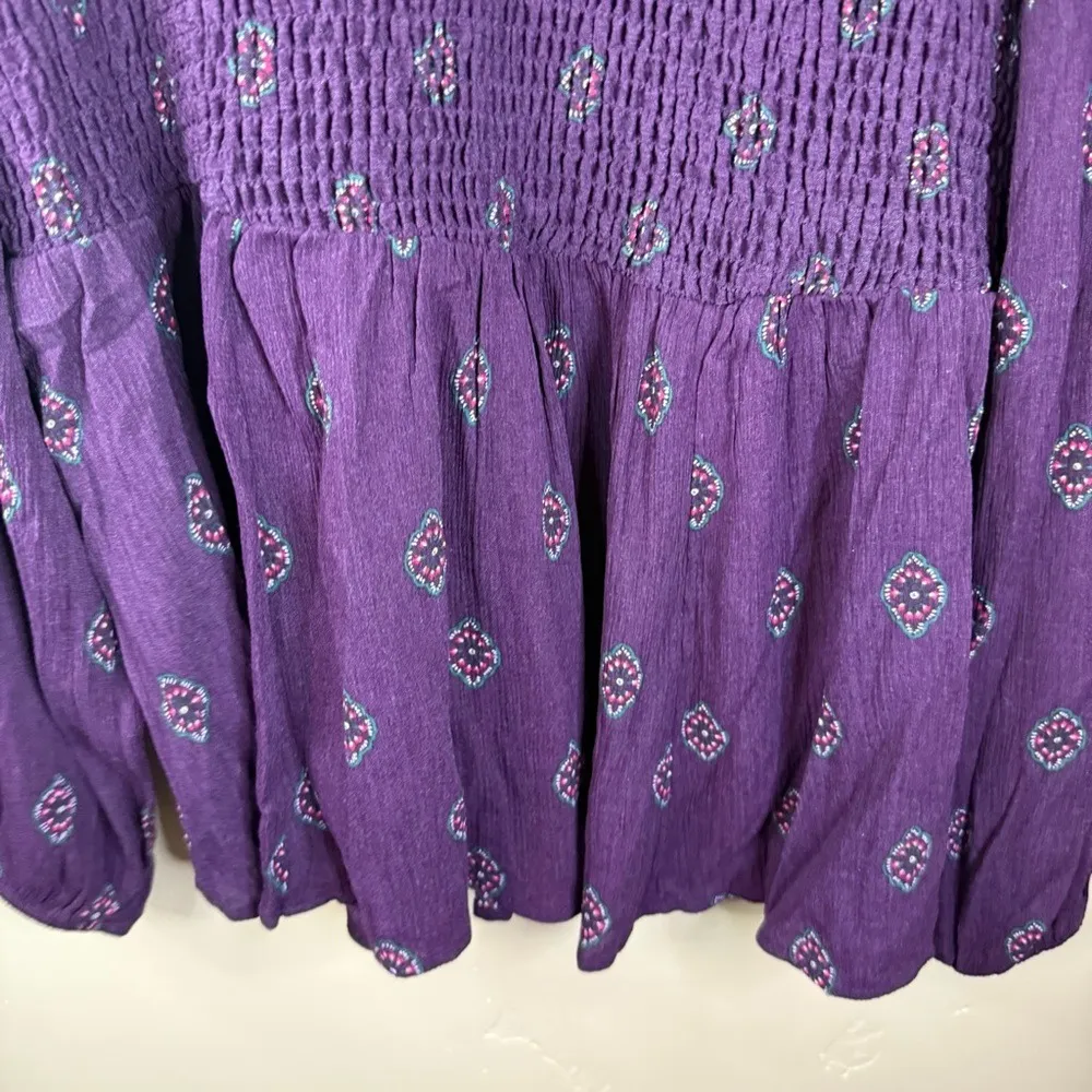 NWT Torrid Smocked Flowy 1X Purple Printed Long Sleeve‎ Office Career Modest Top - Image 5