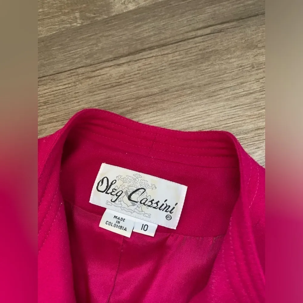VTG Oleg Cassini Blazer Suit Wool Set Skirt Magenta Fuschia Pink Size 10 S M - Image 7