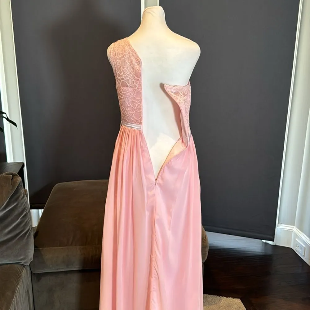 Women’s Pink One Shoulder FullLength Chiffon & Lace Bridesmaid Dress Size 0 NWT - Image 7