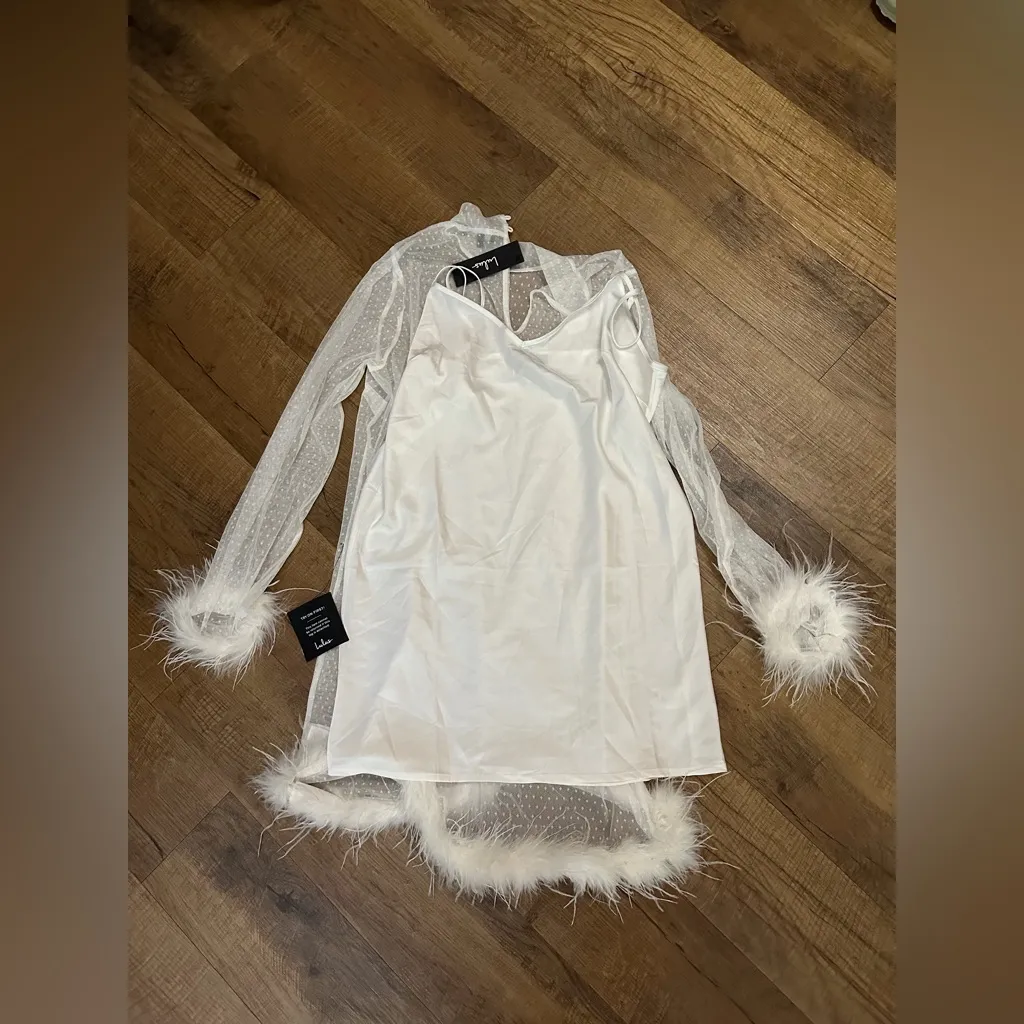 Lulus  Immaculate Charisma White Mesh Feather Long Sleeve
Mini Dress - Image 5