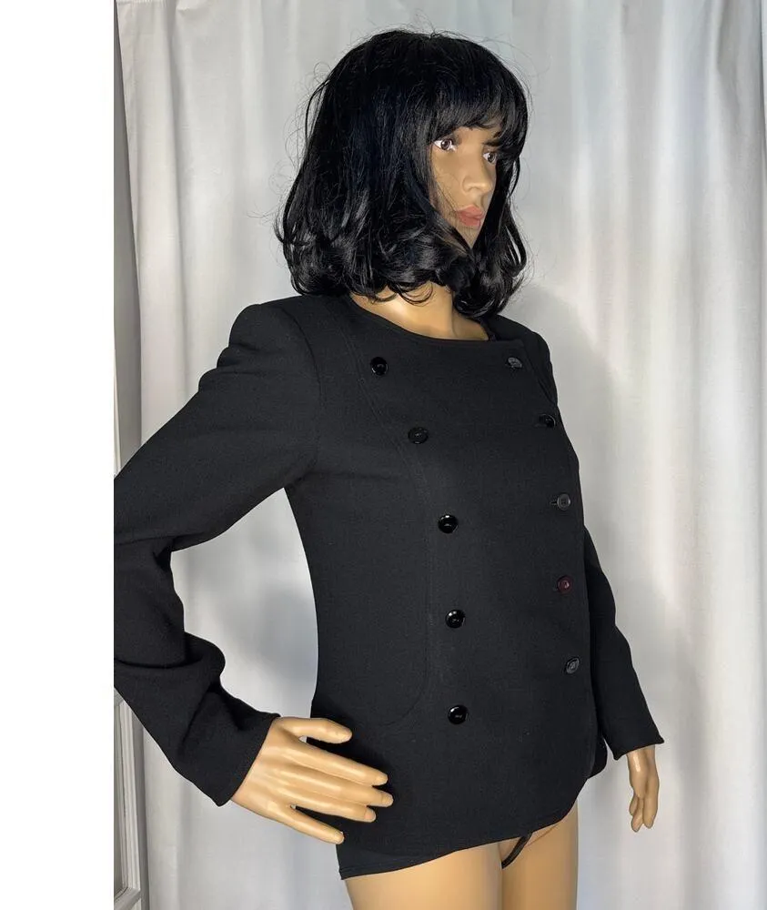 Vtg Albert Nipon pure wool black double breasted military style blazer Small - Image 7