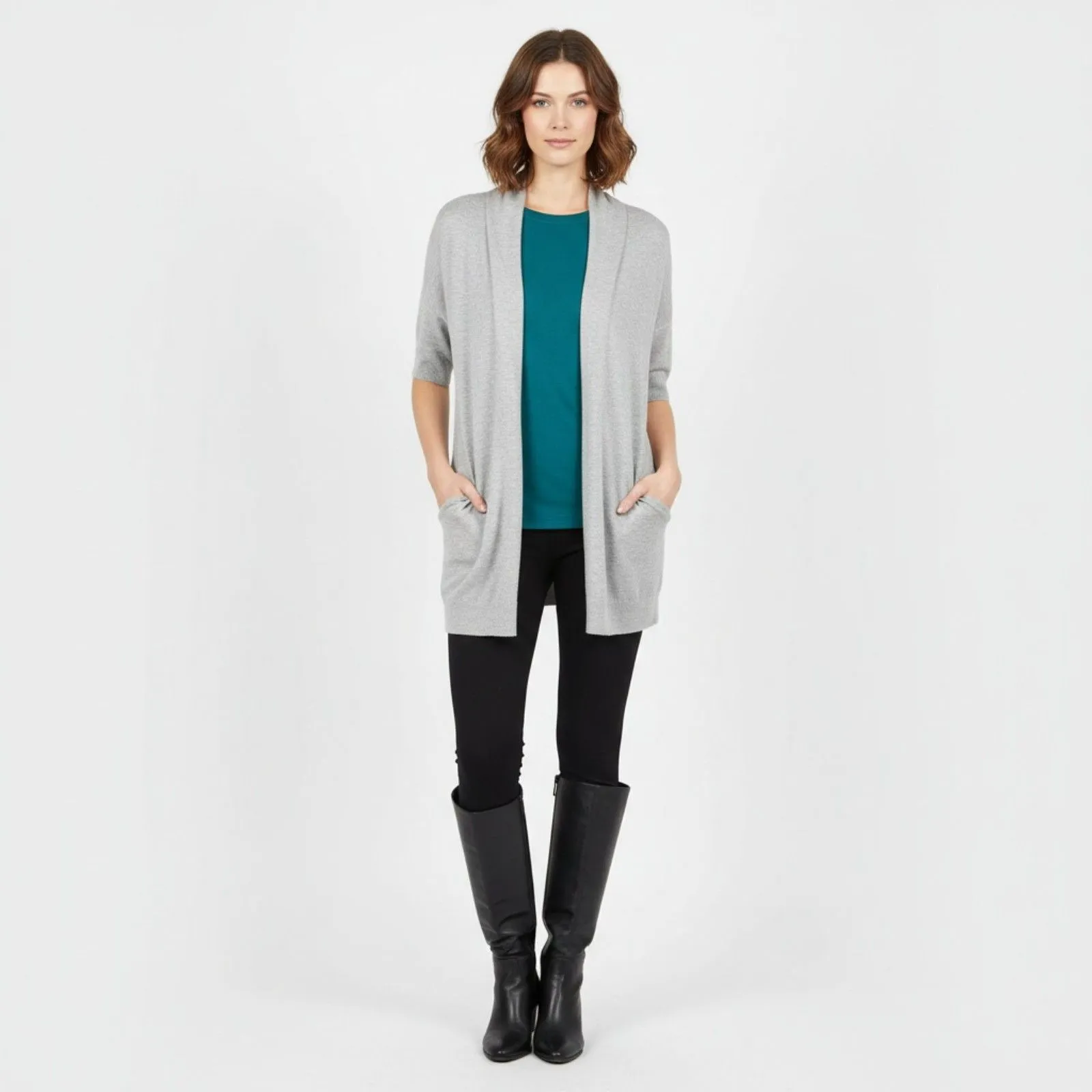 Theory Gray Open Front Short Sleeve Light Weight Sweater S - Image 7