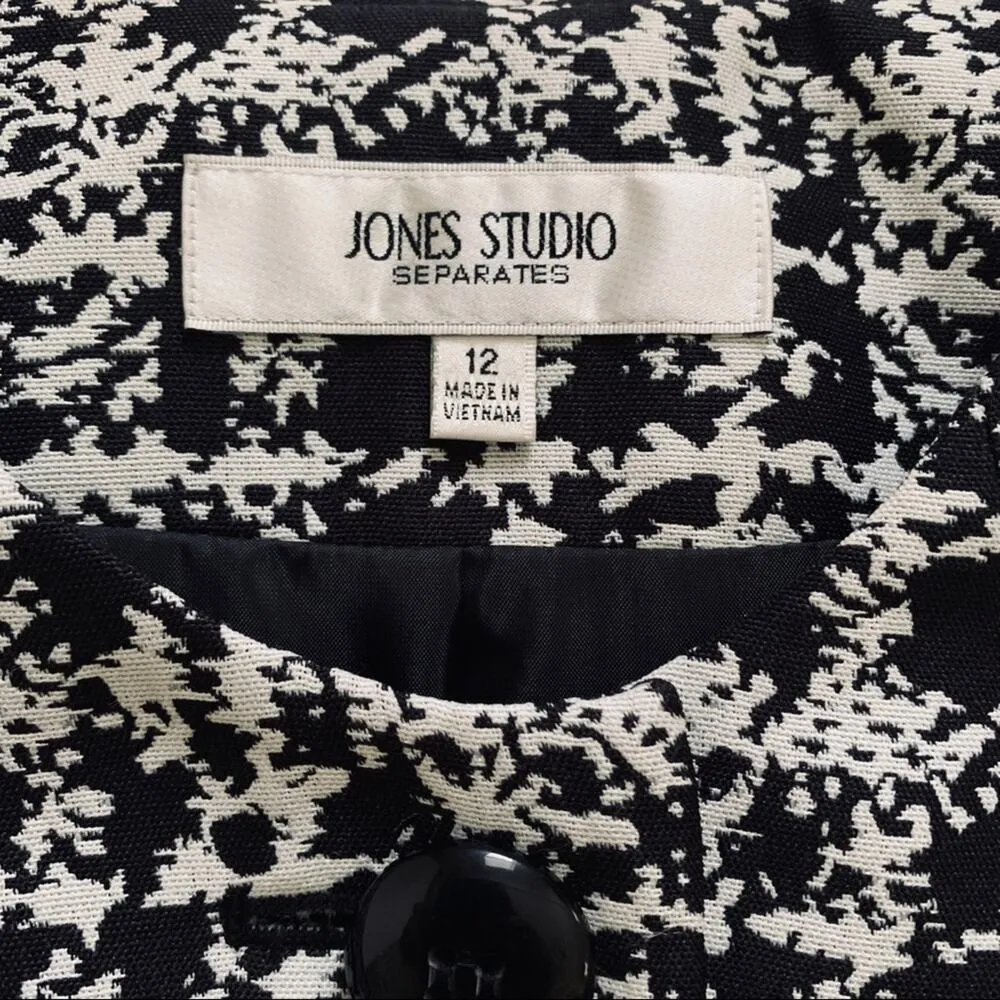 Jones Studio Blazer Jacket Separates Black White Herringbone Career Size 12 - Image 3