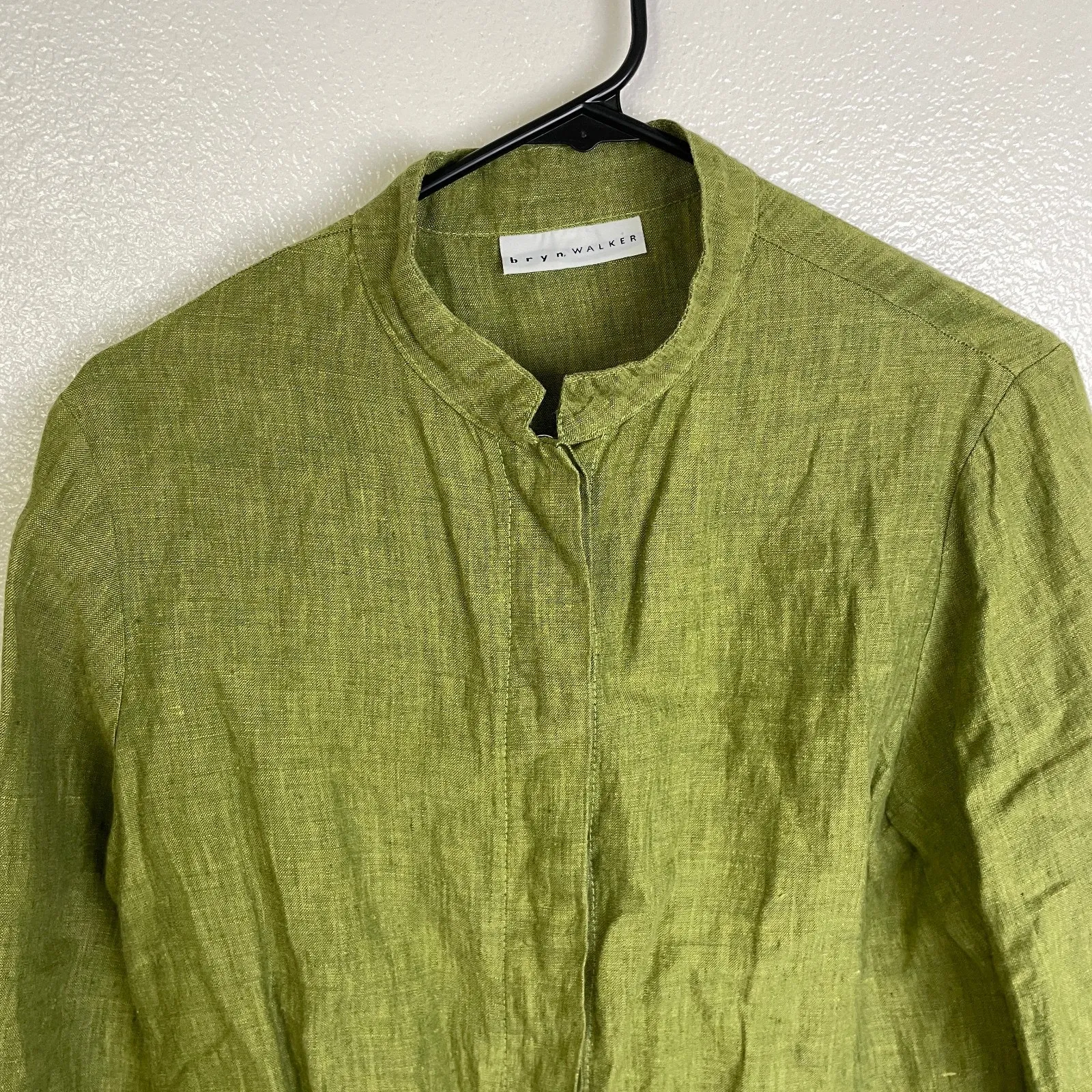Bryn Walker Linen Top Womens Small Green Button Up Boxy Lagenlook Cropped USA - Image 3
