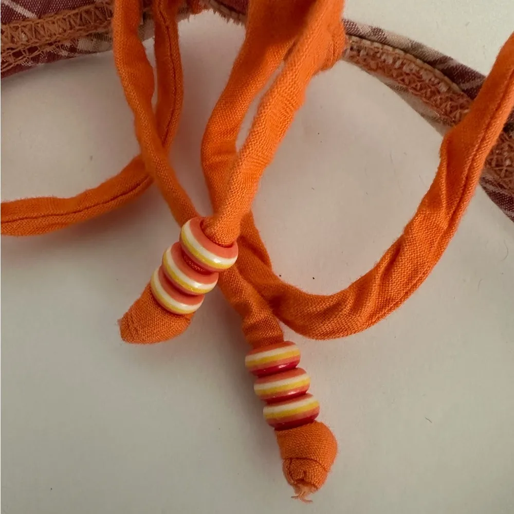 American Eagle Patchwork Plaid Bikini Y2K Vintage Orange Plaid Beaded Tie Large - Image 11