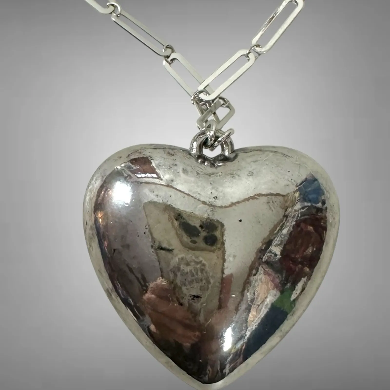 Free People Paperclip Spektor Heart Pendant Necklace in Silver NWT Chunky Retro - Image 11