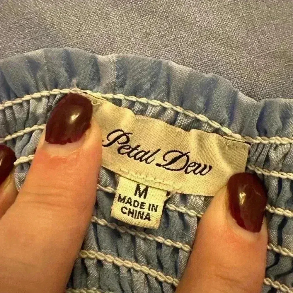 Petal Dew Blue Tiered Ruffled Sundress White Size M - Image 5