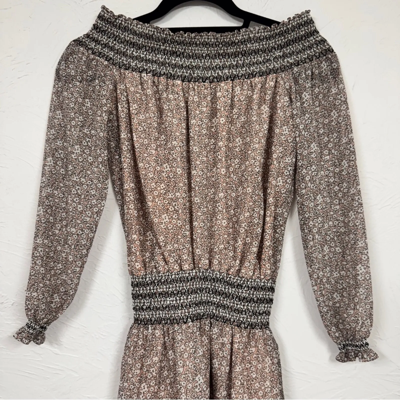 Rebecca Minkoff Pink Ditsy Floral Off Shoulder Mini Dress Womens XXS Festival - Image 2