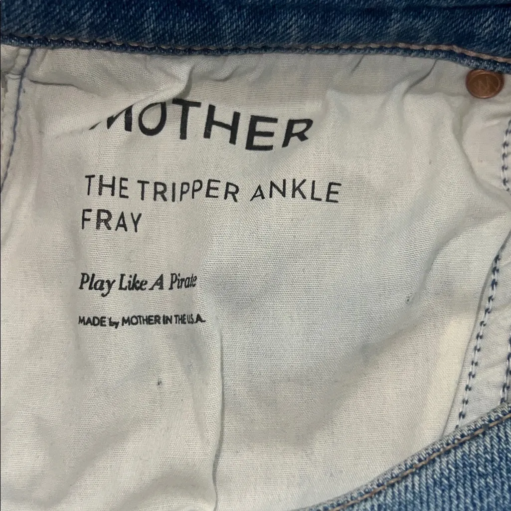 MOTHER The Tripper Ankle Fray Straight Leg Distressed Button Fly‎ Sz 27 Blue - Image 10