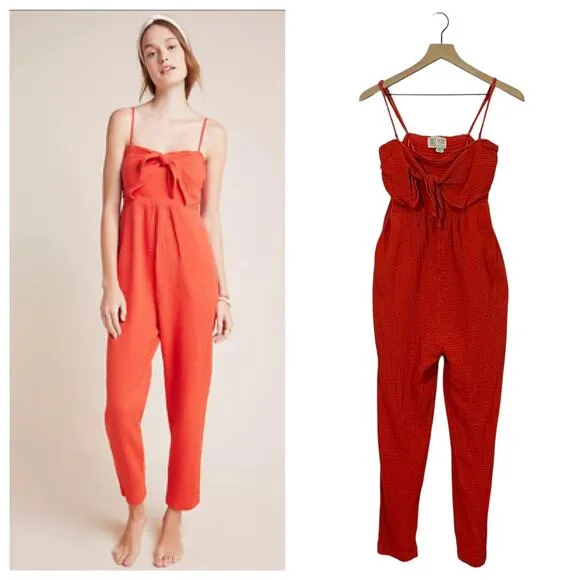 Anthropologie Saturday Sunday Isabel Tie Front Jumpsuit - Red - XS - Image 2