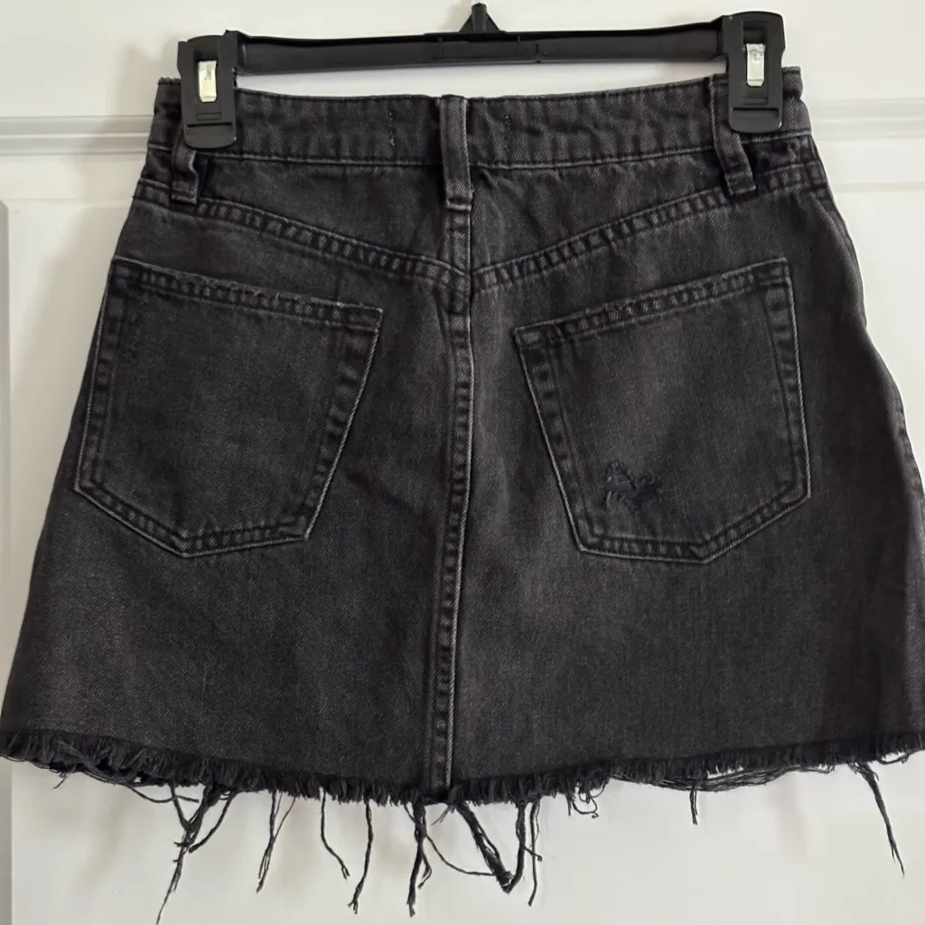 We The Free  Black Distressed Denim Mini Skirt‎ - Image 5