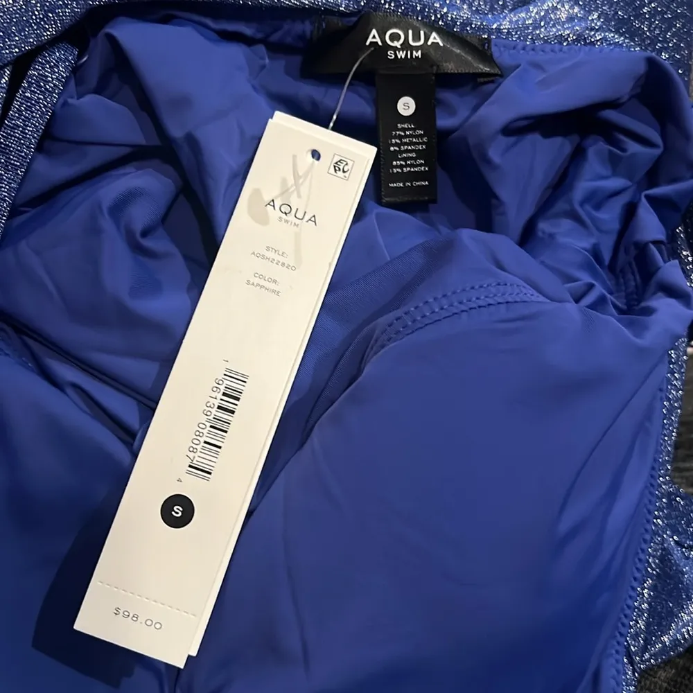 Aqua Bloomingdale’s Shimmer Square Neck One Piece Swimsuit, Sapphire Size S NWT - Image 2