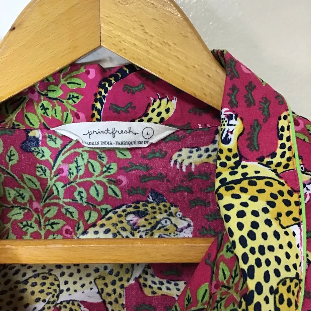 Printfresh Bagheera Pajama Top Pink Leopard Wildest Dreams Cotton L Short Sleeve Size L - Image 3