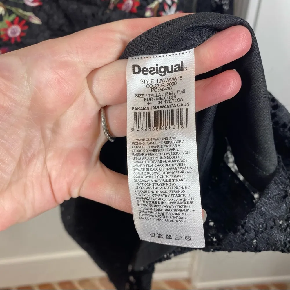 Desigual Dress Floral Embroidered Lace Bell Sleeve Black Size 44 Large cyberpunk - Image 7