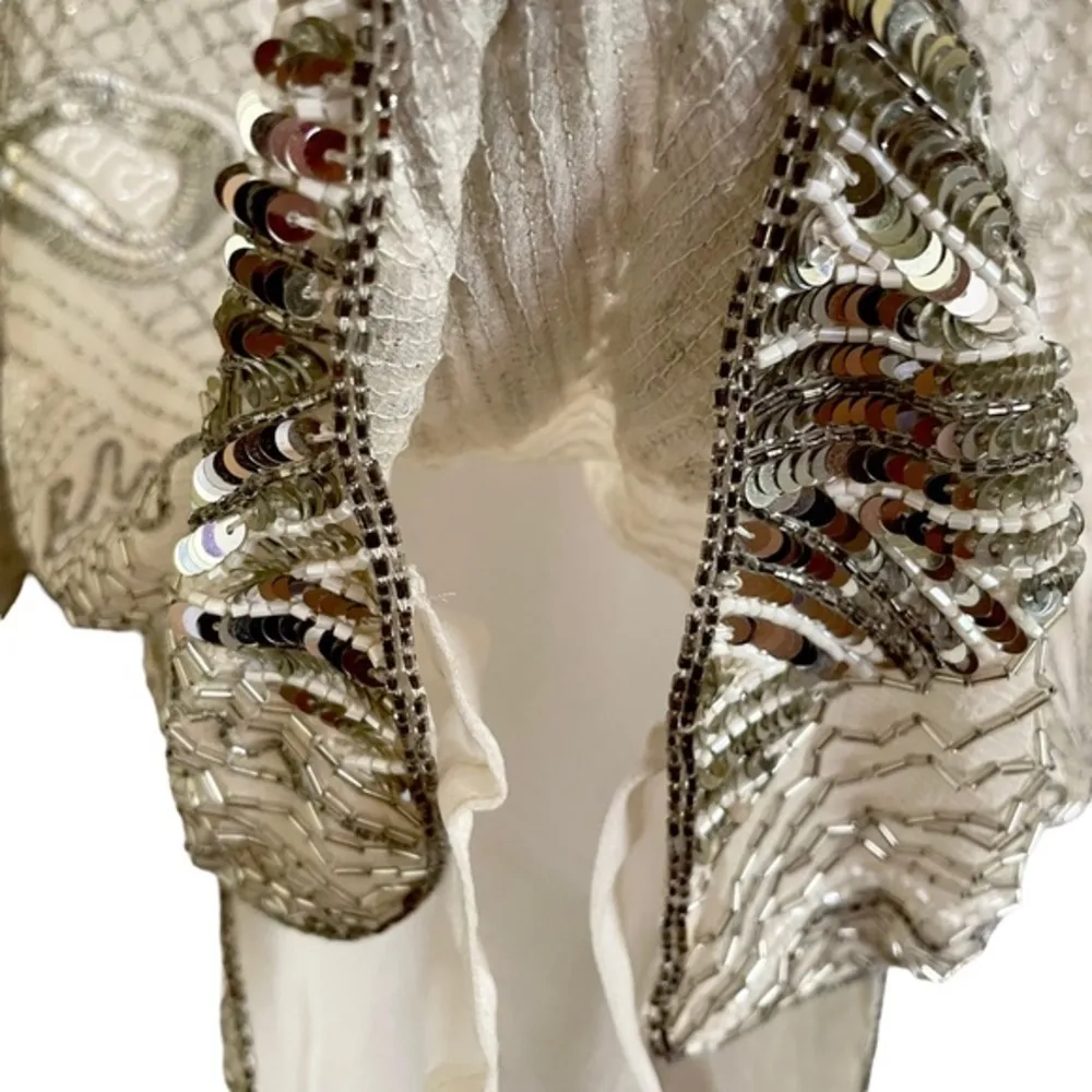 Vintage Swee Lo for I. Magnin Beaded Sequin Silk Top Blouse OOAK White Size S petite - Image 6