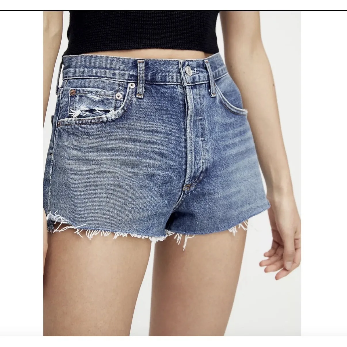 Agolde Parker Vintage Cut Off Shorts Size 25 Lowkey Blue Denim High Waist Denim - Image 3
