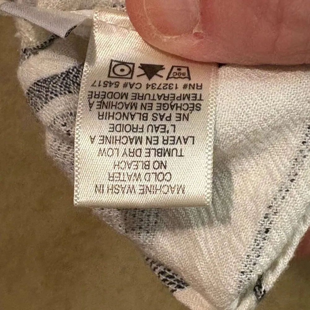 Cloth & Stone Anthropologie linen blend gray white‎ stripe tie front blouse size - Image 6