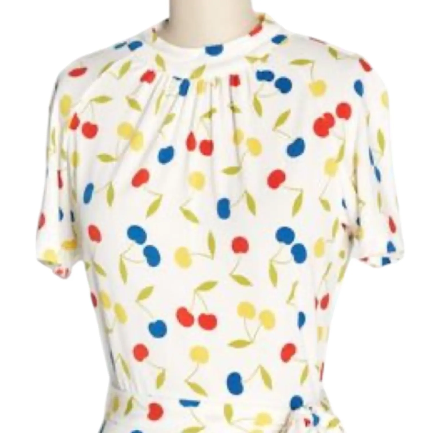 ModCloth Cherry Print retro swing Fit & Flare Dress mock neck & belt XL - Image 2