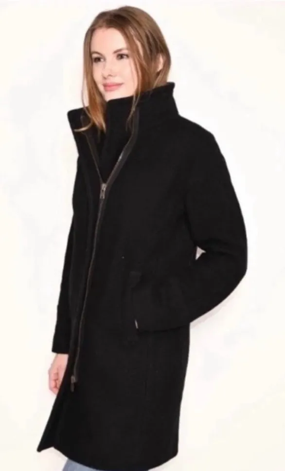 J.Crew Wool Blend Funnel Neck City Coat Black Size 4P Preppy Classic Zip Up - Image 1