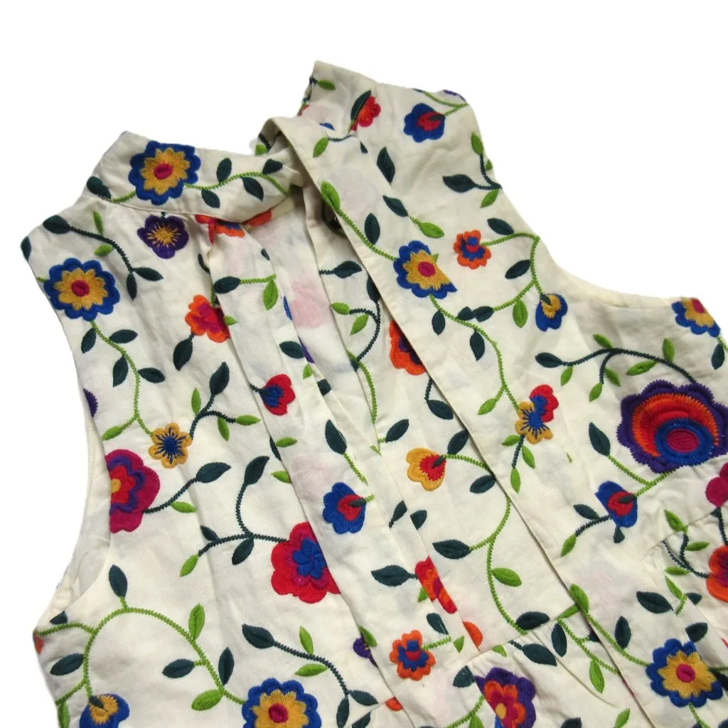 Sezane Olympia in Multicolor Embroidered Flowers Tiered Maxi Dress 40 / US 8 - Image 9