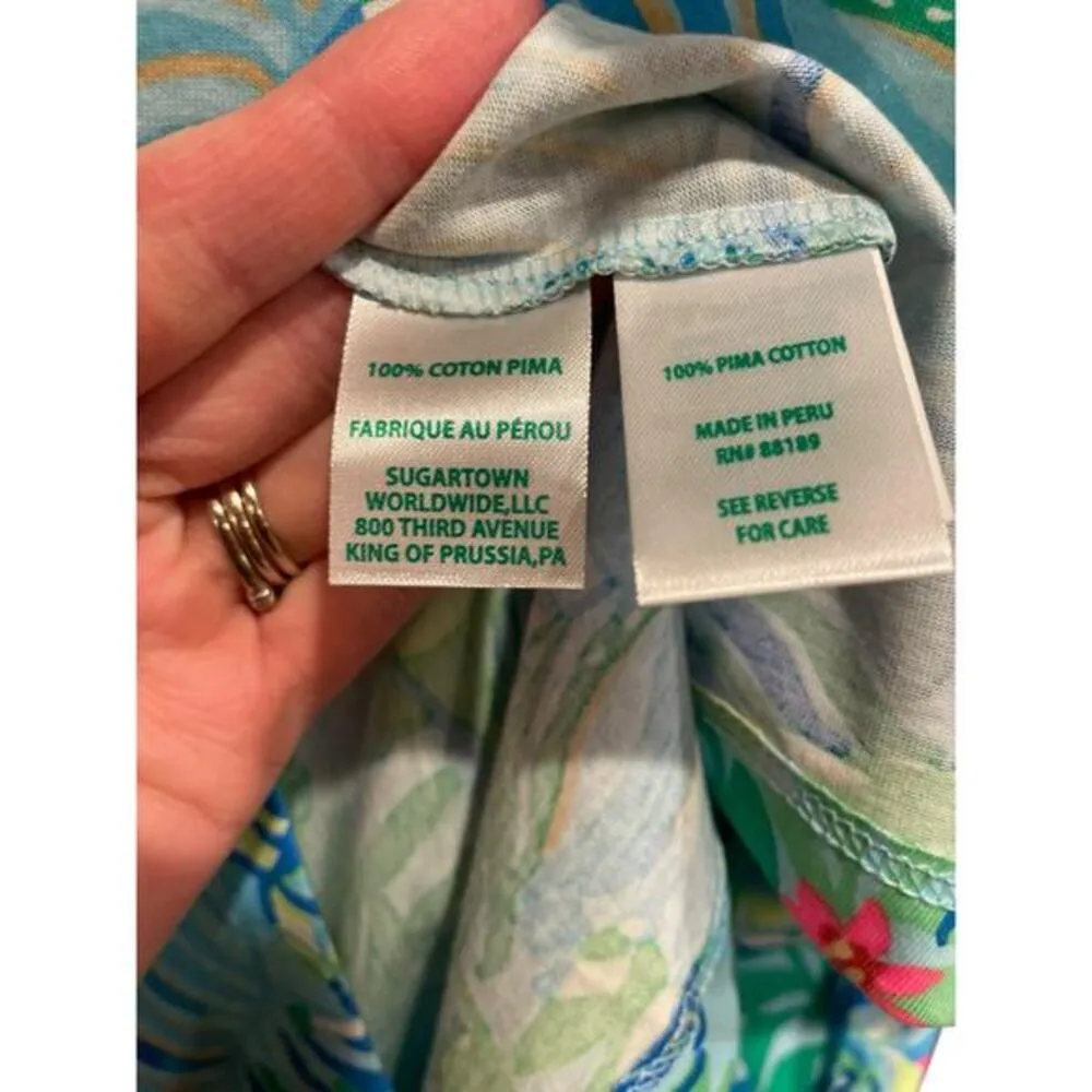 NWT Lilly Pulitzer Etta T-Shirt Dress Relaxed Fit Dress Teal, Turquoise Pink XXS - Image 9