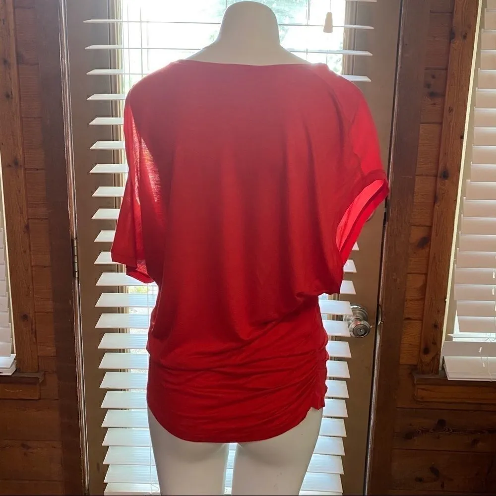 Maje  red 1 cold shoulder top blouse w ruching sz M - Image 3