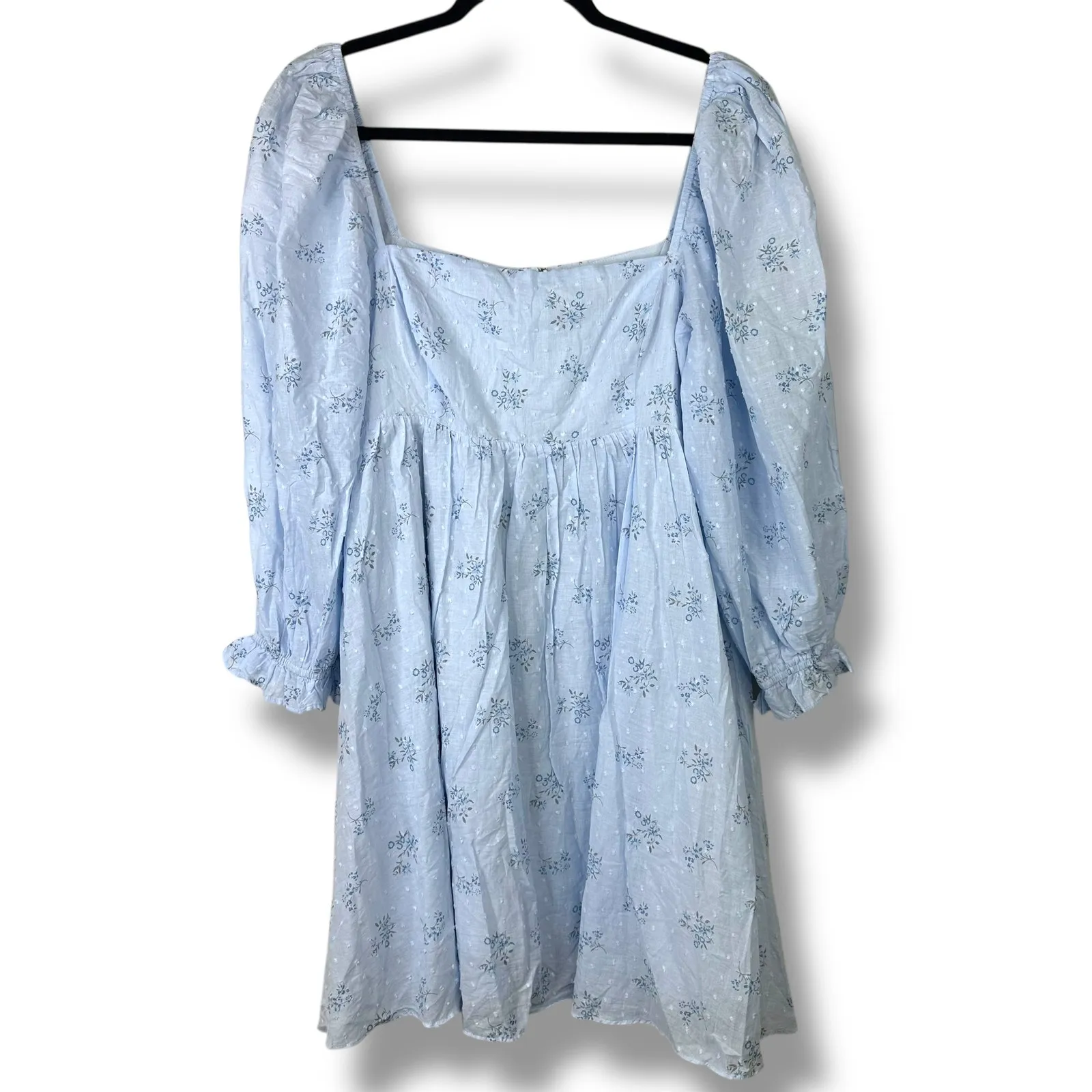 Lulus Always Charming Light Blue Floral Swiss Dot Babydoll Mini Dress Large - Image 3