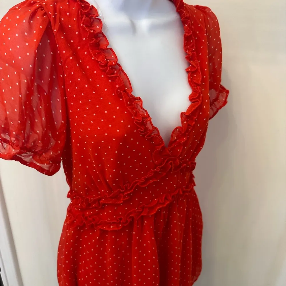 Altar’d State Red Polka Dot Ruffle Romper V Neck NWOT - Image 6