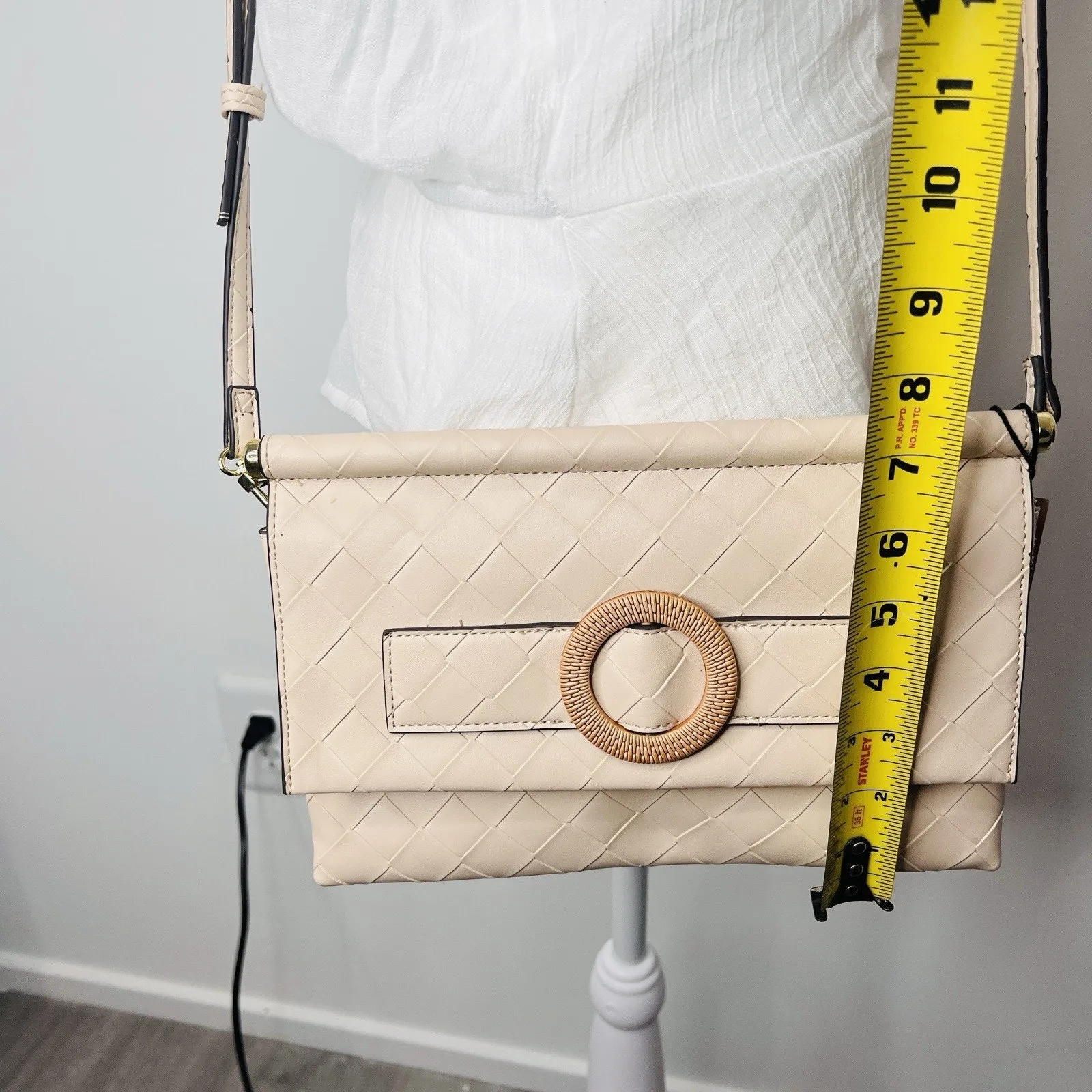 NWT Steve Madden Purse Light Tan Shoulder Woven Design - Image 8