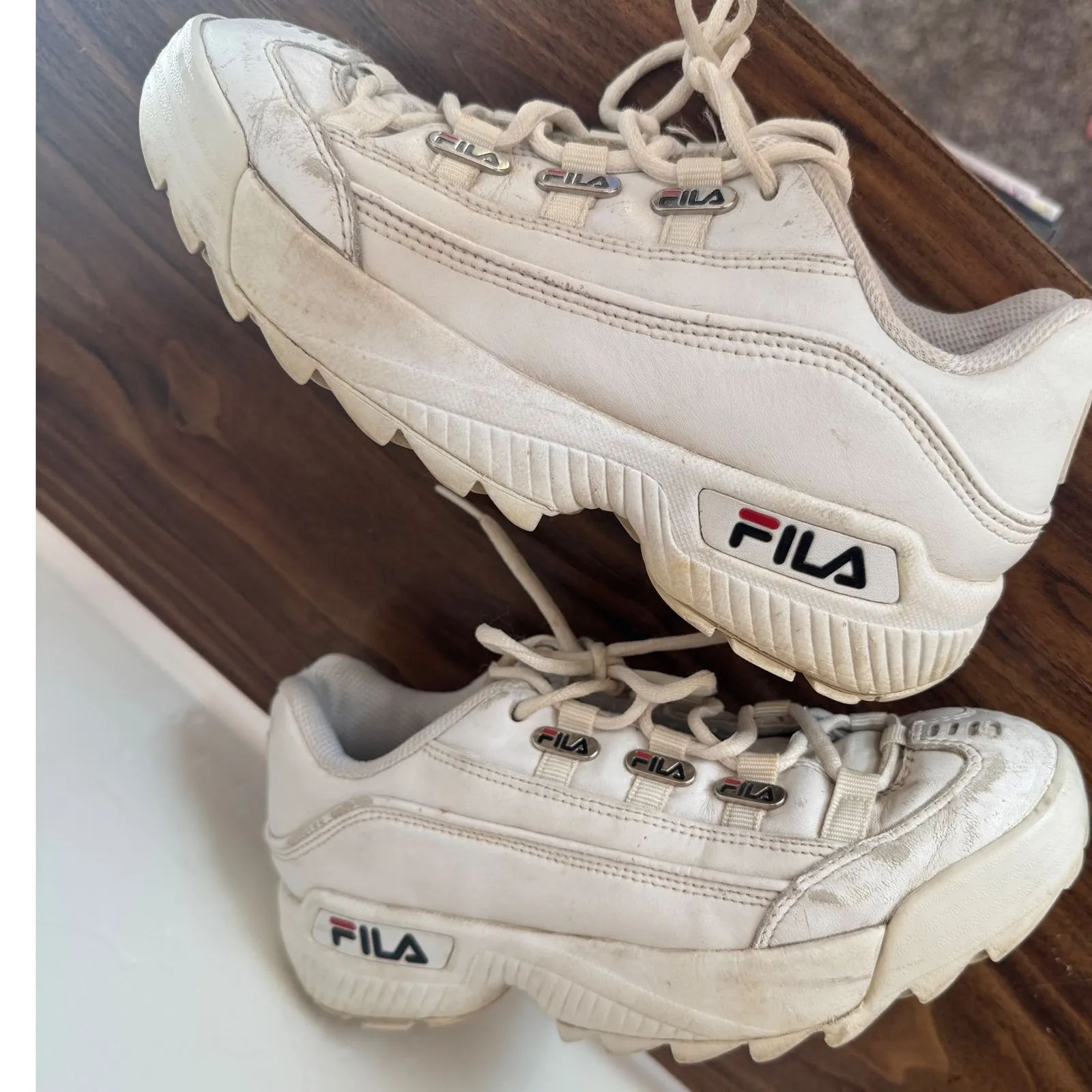 Y2K Vintage Fila 2002 Womens White Chunky Leather Lace up Sneaker sz 7 90s - Image 8