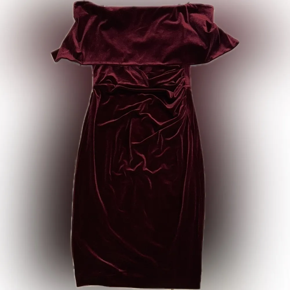 Vince Camuto Ruched Off-The-Shoulder Dress velvet wine color size 2 - Image 3