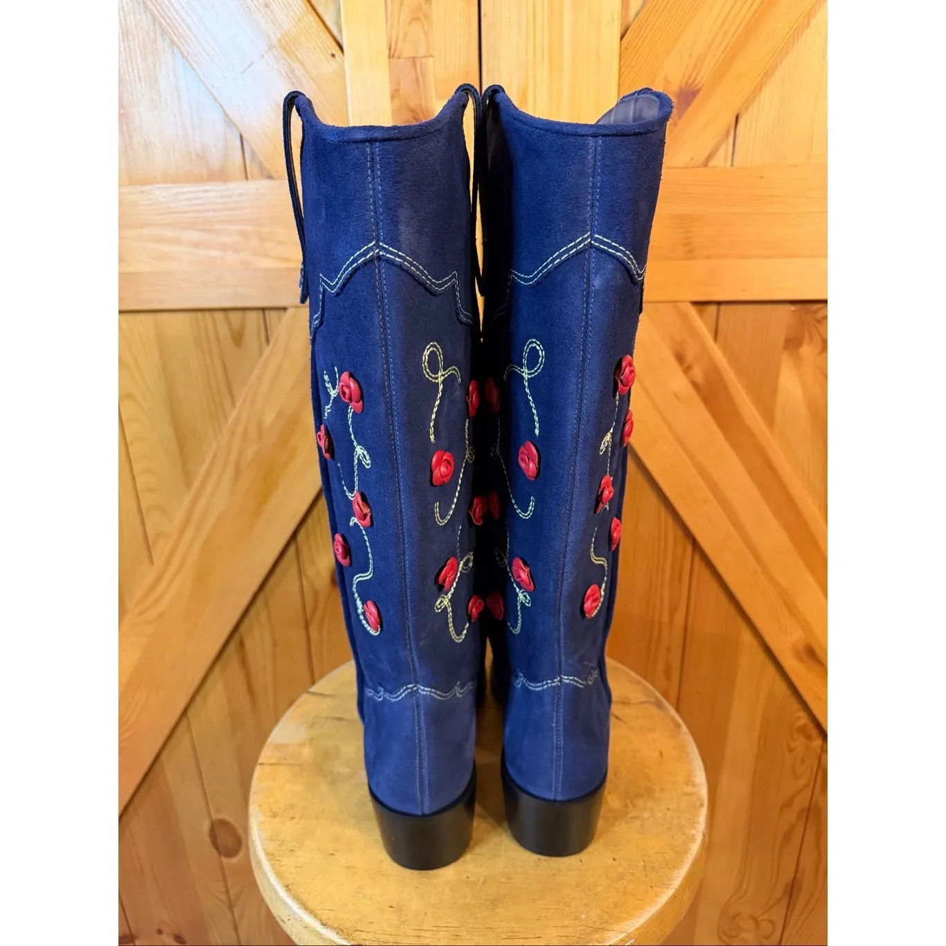 Larroudé Paloma Boot In Navy Suede Size 7.5 Blue - Image 4