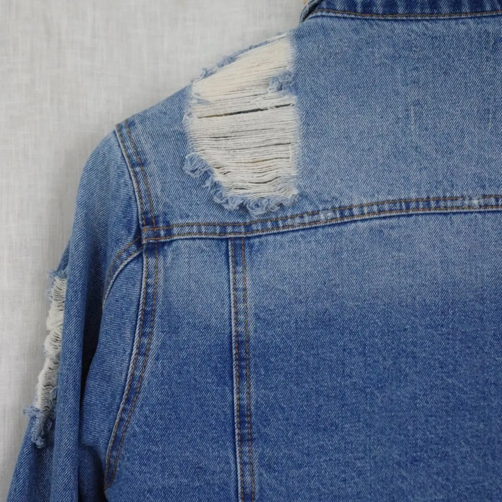 100% Cotton Denim Pre-Destroyed/Distressed Ladies' Jacket - Image 6